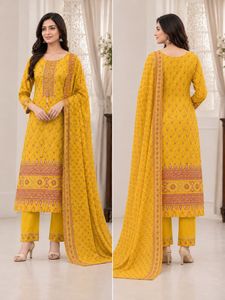 Yellow Cotton Mix Suit Set with Dupatta
