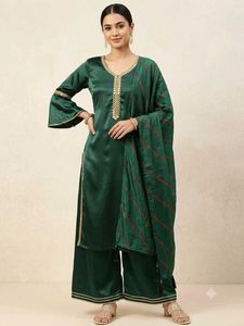 Elegant Green Silk Kurta Palazzo Set
