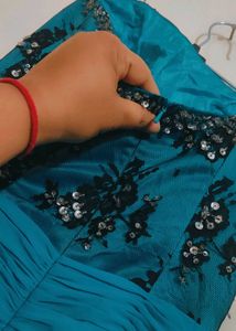 Stunning Cyan Embellished Gown For 30 Bust