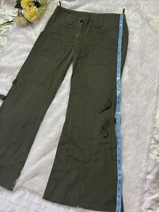 Olive Green Cargo Pants with Buckle Detail