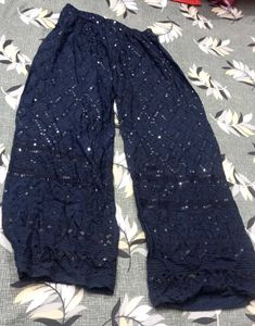 Embroidered Navy Blue Palazzos