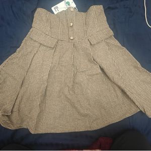 Brown Pin Check Pleated Skirt (Brand New))