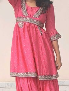 Pink Embroidered Kurta Sharara Set