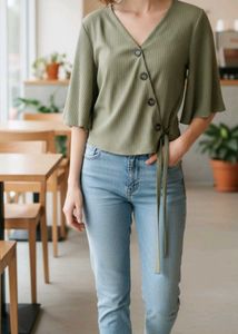 Olive Green Wrap Style Top