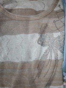 Sparkling Striped Top with Bow Detail