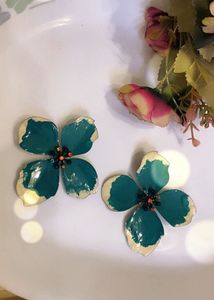 Teal Flower Earrings