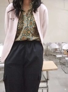 Patterned Blouse and Cardigan Set