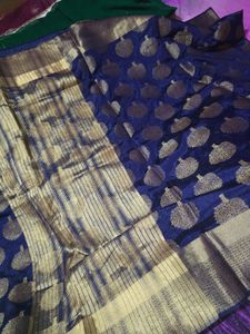 Beautiful Blue & Gold Brocade Saree