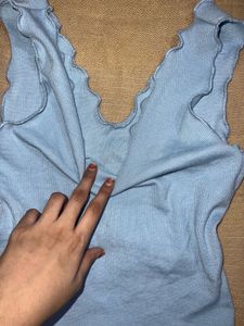 Light Blue Lettuce Trim Tank Top