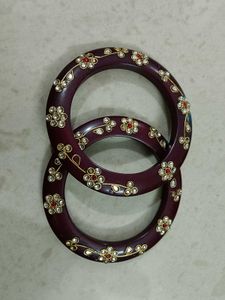 2  Maroon Bangles with Golden Embellishment