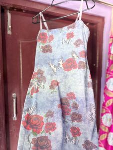Blue Floral Print Slip Dress
