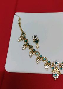 Light Blue Stone Gold Plated Necklace With Earring