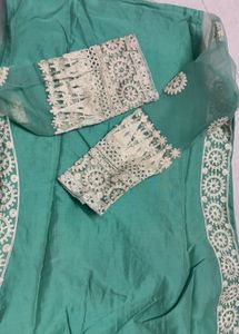 Beautiful Teal Kurta Set with Lace Details