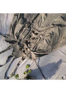 Olive Green Button Front Pinafore Dress