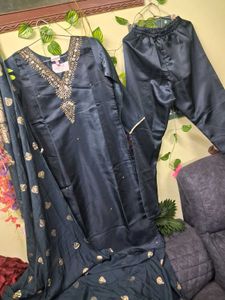 Elegant Dark Blue Kurta Set with Dupatta
