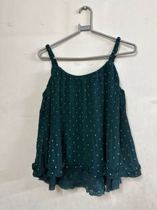 Green Polka Dot Ruffle Top
