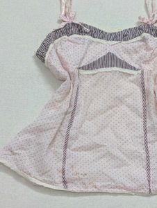 Y2k Coquette Baby Pink Polka Dot Babydoll Top
