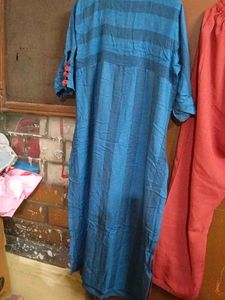 Blue Kurta Set with Red Pants