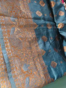 Beautiful Teal Saree with Gold Print