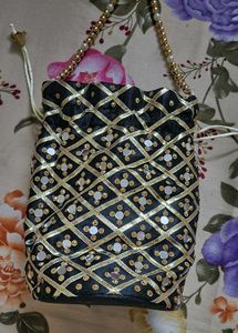Embellished Black &amp; Gold Clutch