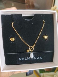 Palmonas Gold Heart Necklace & Earring Set