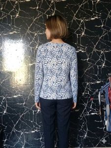 Blue Abstract Print Long Sleeve Top
