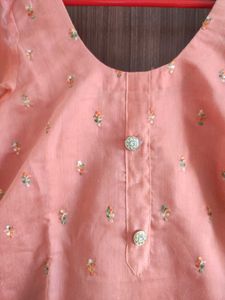 Peach/Coral  Embroidered Kurti With Duppata Suit