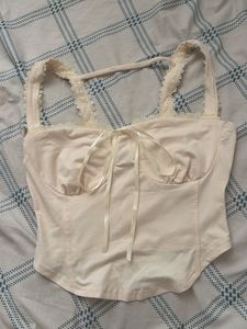 NewMe Cream Lace Trim Corset Top