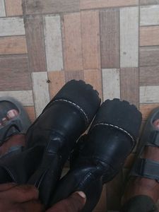 Black Leather Lace-Up Boots