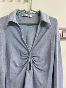 Zara Sparkly Blue Long Sleeve Top