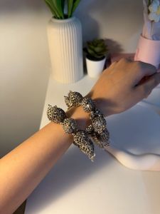 Elegant Silver Tone Jhumka Bangles