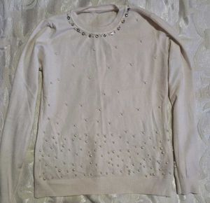 Cream Pearl Embellished Sweater