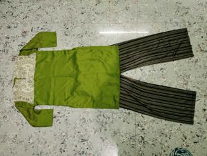 Green Kurti with Striped Pants