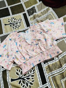 Pink Floral Smocked Top