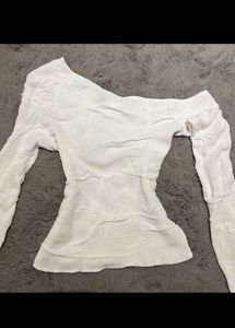Zara Chic White One-Shoulder Textured Top star⭐️