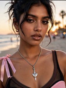 ⚔️ Y2K SWORD THROUGH HEART SILVER PENDANT NECKLACE