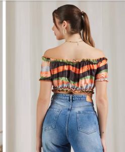 Colorful Off-Shoulder Ruched Crop Top