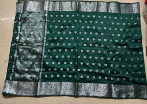 Treditional silver border saree