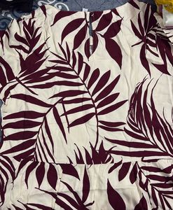 Cream & Maroon Leaf Print Tunic Top