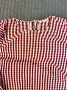 Korean Red Gingham Puff Sleeve Top