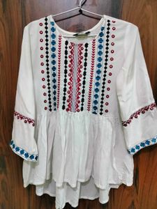 Embroidered White Kurta Top