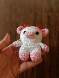 Crocheted cute Strawberry Cow keychain