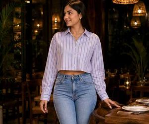 Lavender Striped Cropped Button-Up Shirt