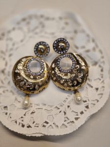 Elegant Gold Tone Pearl Dangle Earrings