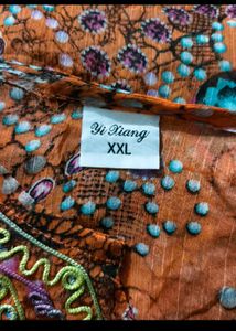 sheer Vibrant Embroidered Orange Kurta