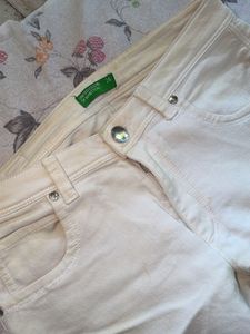 Cream Bell Bottom Jeans