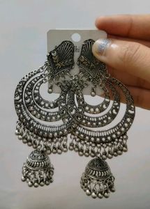Boho Silver Jhumka Earrings