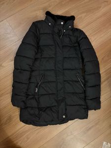 Black Puffer Jacket with Fur Collar