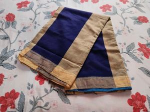Handloom Cotton Blue Saree with Golden Border✨🔥