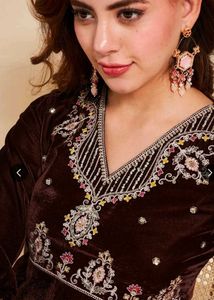 Elegant Brown Velvet Kurta Set with Dupatta